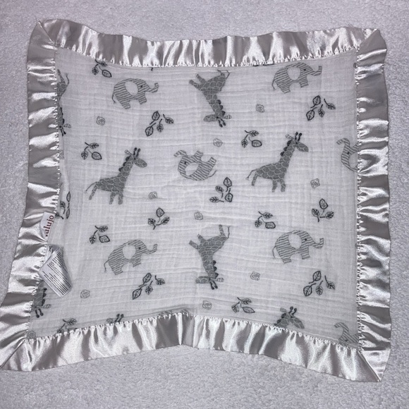 lulujo Baby Security Lovey Blanket Unisex Muslin Silky Satin trim jungle animal - Picture 3 of 7